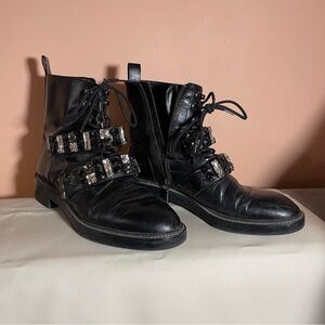 Zara Women - Black Leather Embellished Zip-up Combat Boots